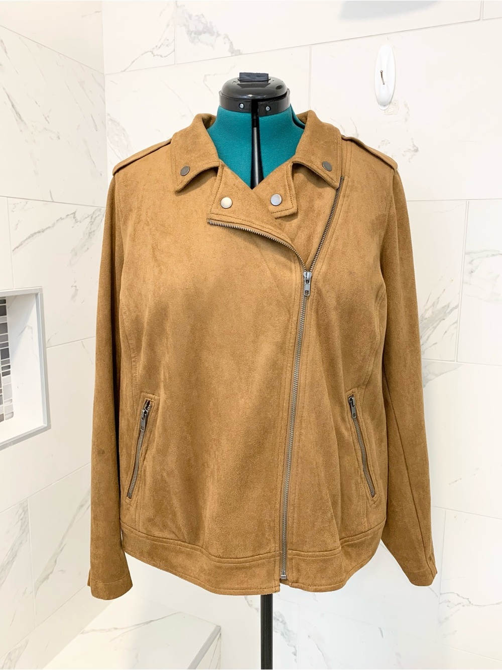 Style & Co. Plus-Size Suede Moto Jacket in Cognac 2X - Picture 4 of 16